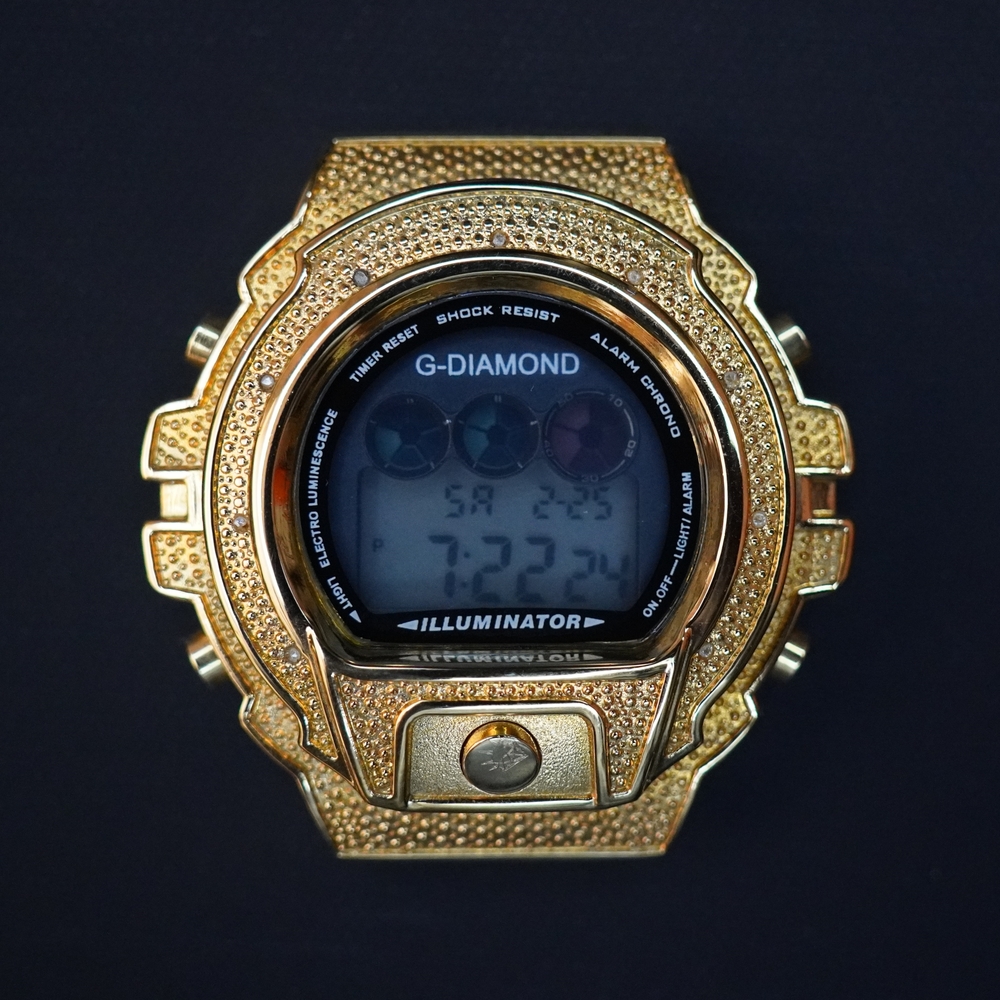 Men’s Aqua Master G-Diamond-2 BY ICETIME Genuine Diamonds Shock Watch Gold Tone